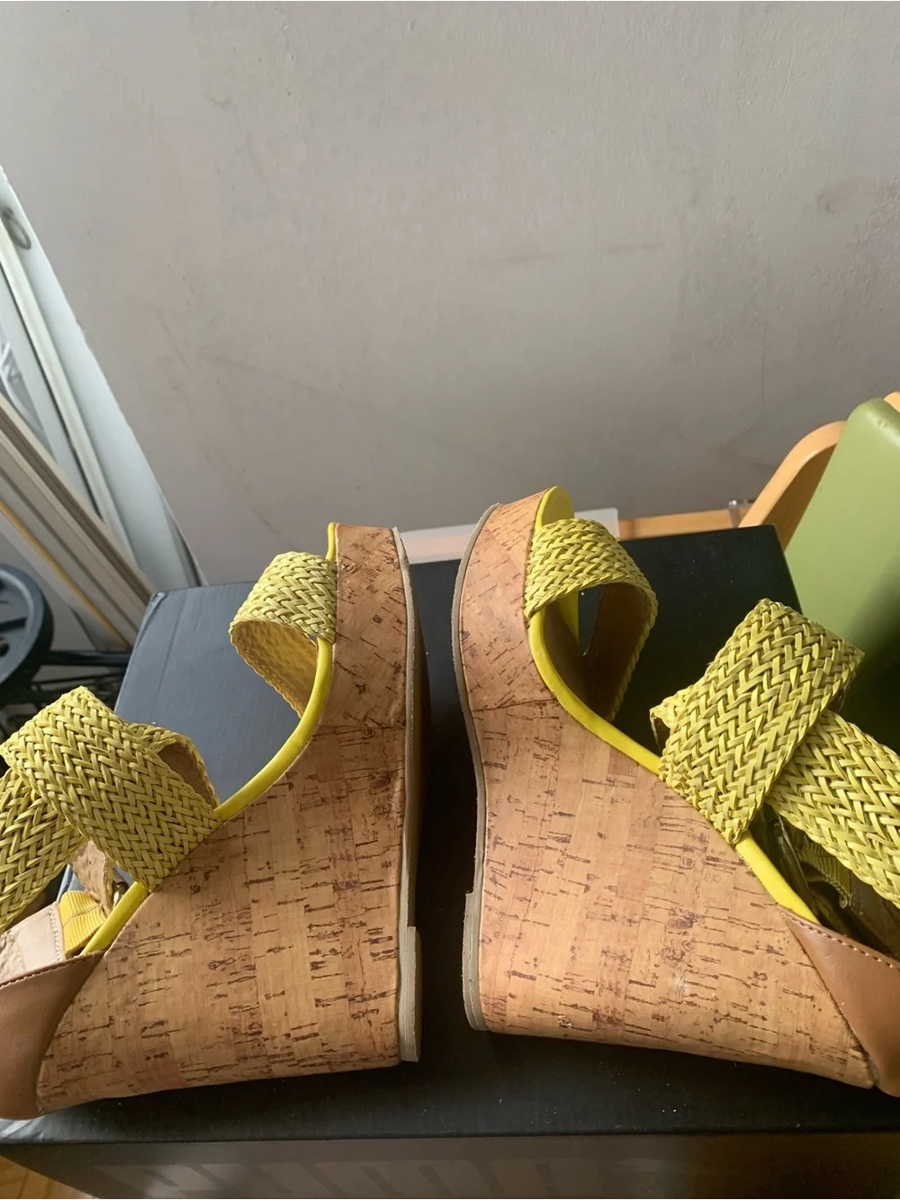 Woven Yellow Platform Wedge Sandals - Women, size 8
